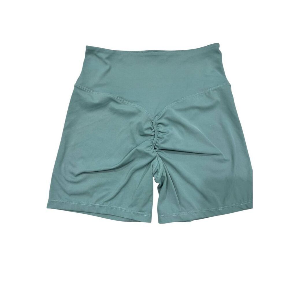 Womans Athletic Shorts M Green High-Waisted Seamless Activewear - Picture 2 of 4